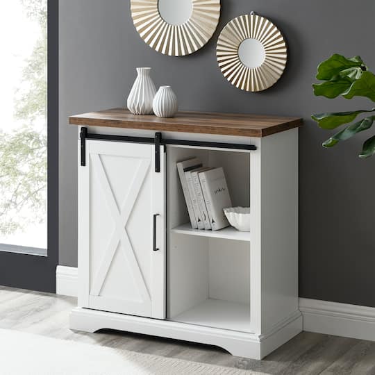 Walker Edison 32" Solid White Reclaimed Barnwood Rustic Farmhouse Buffet